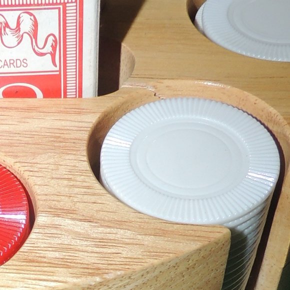 Metal Handled, Lazy Susan Rotating Solid Wood Carousel w/Vintage 1960's Chips - Picture 8 of 8